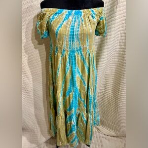 Young Fabulous Broke Savannah Blue Tie Dye Off Shoulder Maxi Dress XS MSRP $224